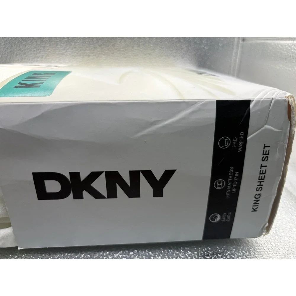 DKNY King Bed Sheet Set Soft 4pc Cream New